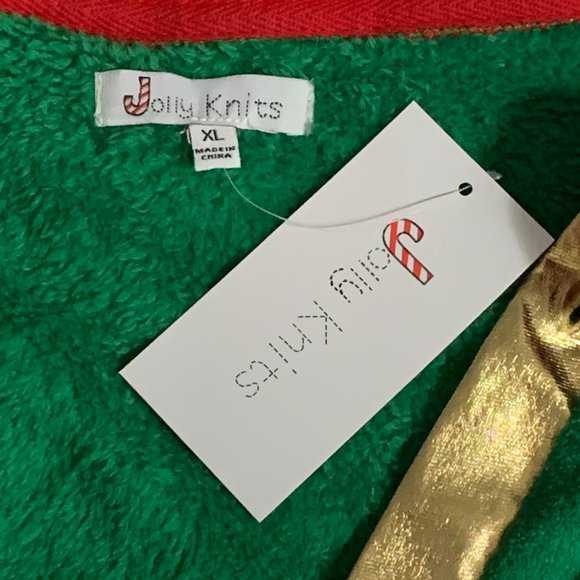 Ugly Christmas Romper Elf Jingle Bell Collar Pockets Green Red Mens Womens XL - Picture 4 of 4